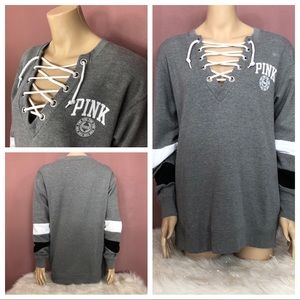 VS PINK Varsity Crew Lace Up Sweater